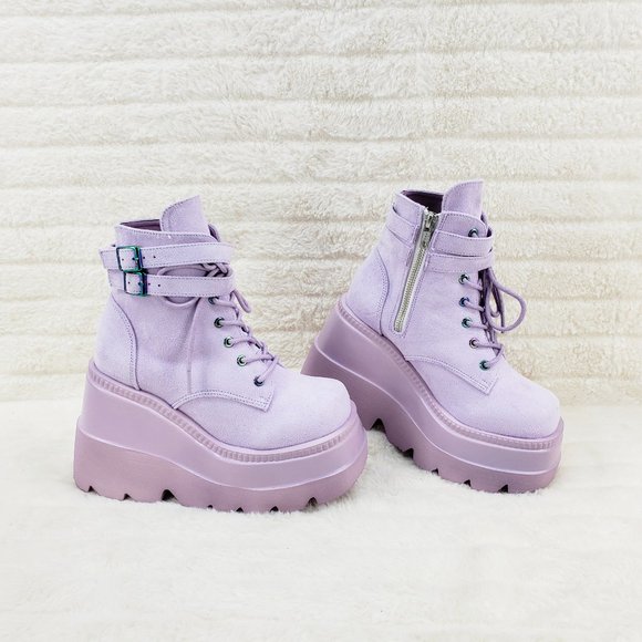 Lilac F Suede Platform Wedge Ankle Boots Shaker Vibe Stomper - Picture 9 of 10
